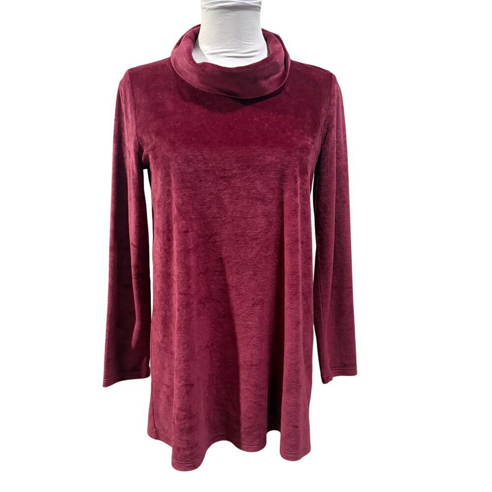 Pure Jill Burgundy Velvet Cowl Neck Tunic Top XS Petite Soft Cozy Pima Cotton